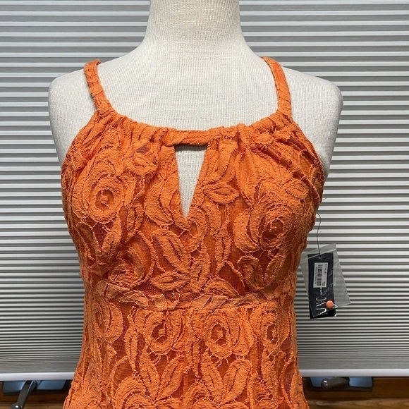 INC International Concepts NWT Sunkissed Orange Floral Lace Dress Size Small - Picture 2 of 10